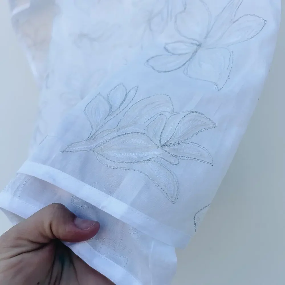 Merlette White Embroidered Square Scarf Silver Metallic Feminine Romantic 40x40